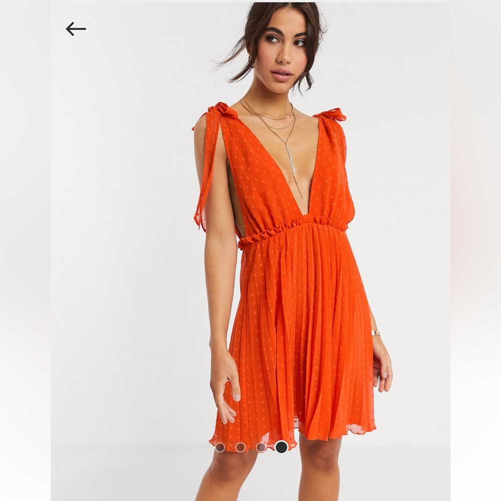 ASOS Design Tie Shoulder Pleated Mini Dress
